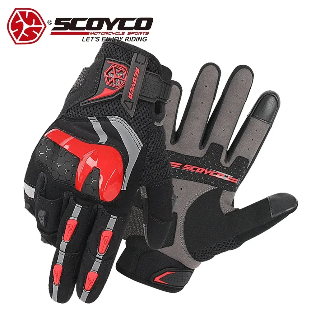 SCOYCO Motorcycle Gloves Men Women Summer Breathable Anti-fall Gloves Full Finger Motocross Cycling Gloves Touch Screen Guantes