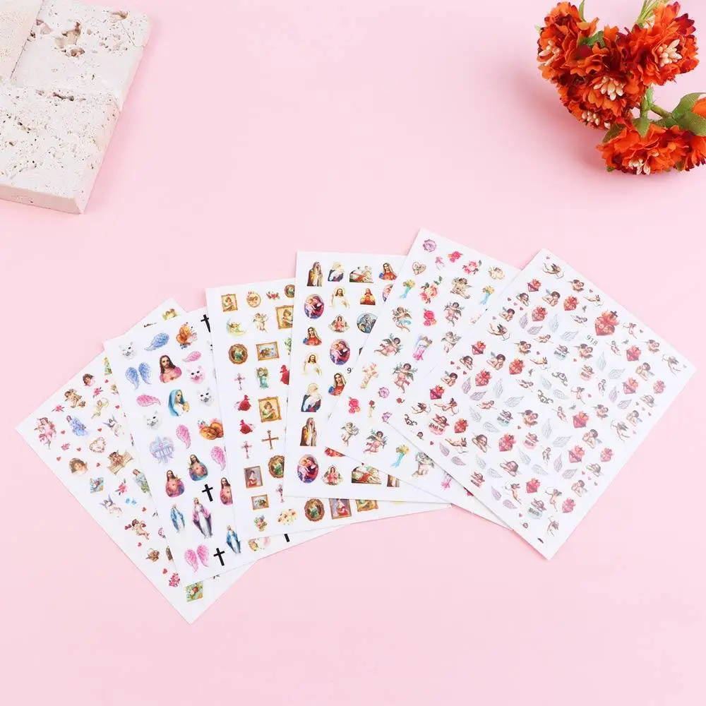 DIY 1/6 Sheets Heaven Flower Back Glue Mary Manicure Tools Nail Decals Nail Art Decorations Angel Nail Stickers