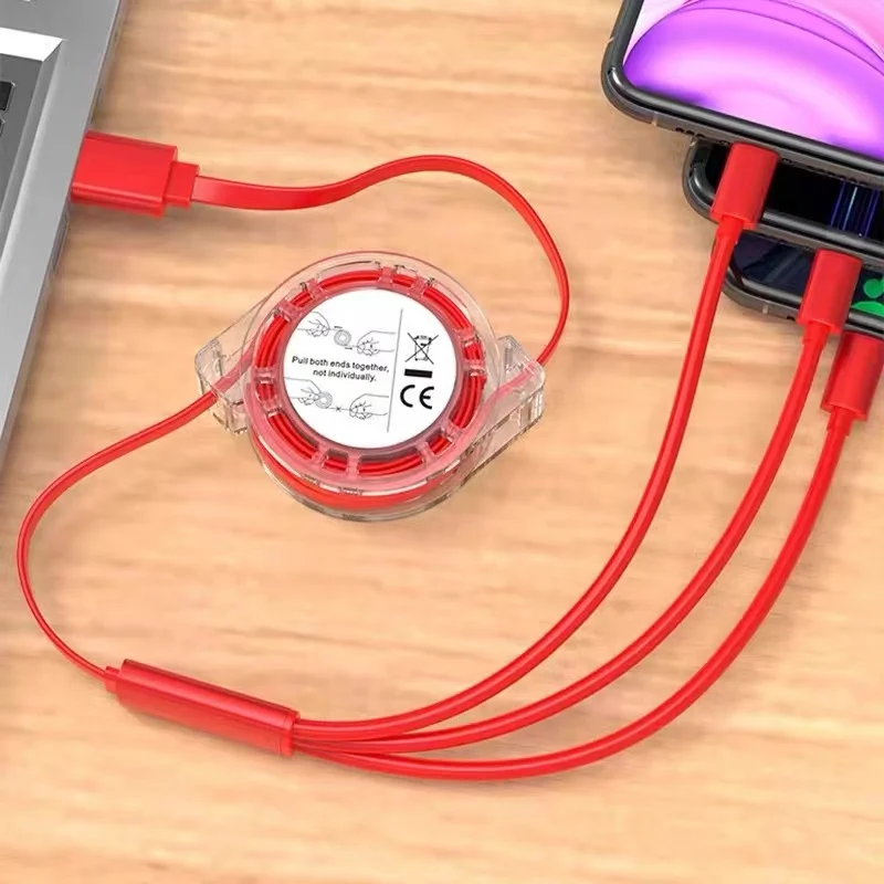 كابل USB بيانات 3 في 1 قابل للسحب لشاحن iPhone كابل شحن سلكي سريع لهاتف Android من النوع C Xiaomi Huawei Samsung #2