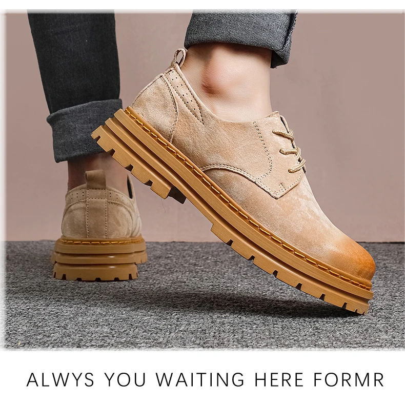 

Men's Work Boots with Round Tops and Shallow Toes New Style with Laces and Flat Heels High-quality Handmade Custom Casual Shoes