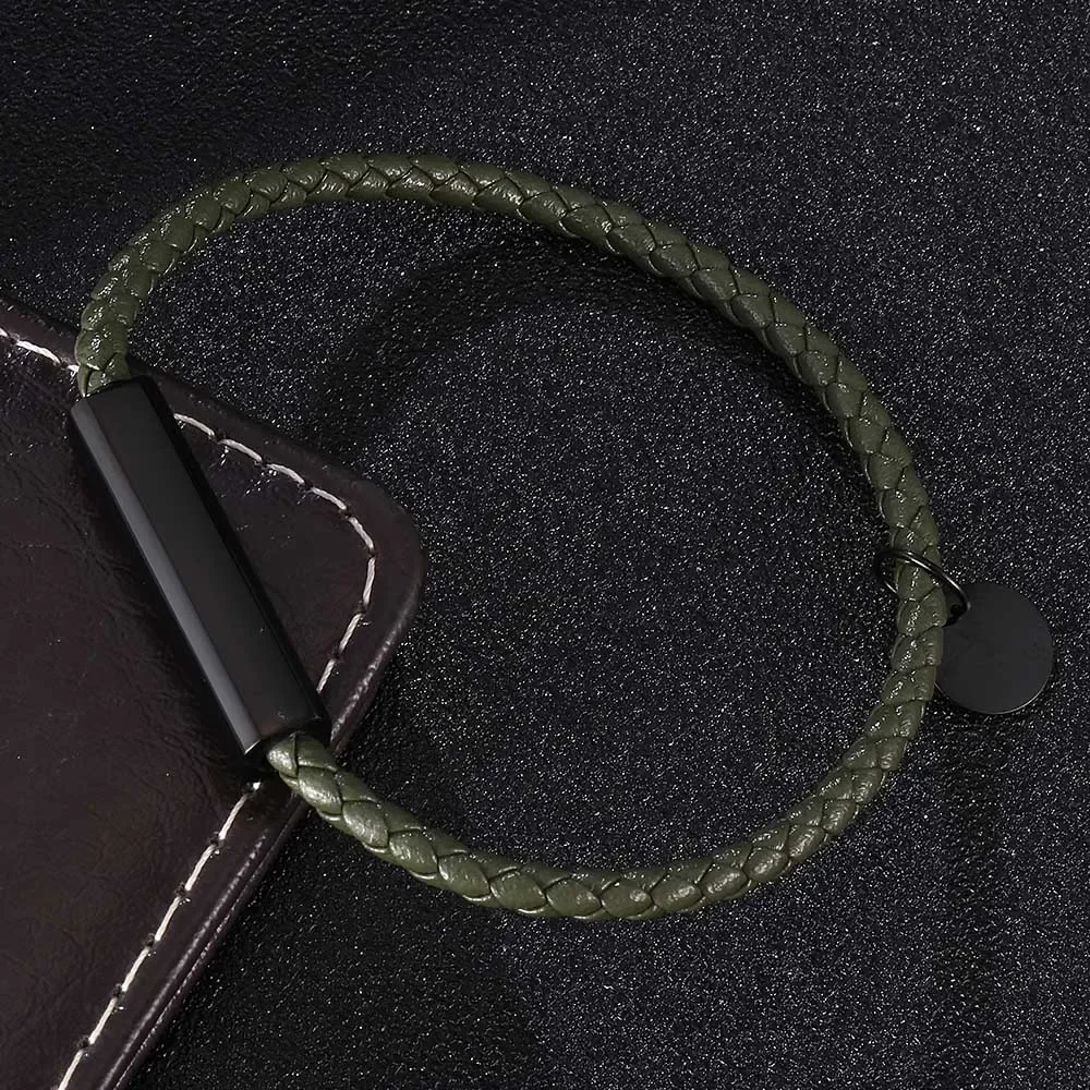 Green Retro Leather Bracelet Men Bangles Fashion Magnetic Buckle Charm Lovers Jewelry Bracelet  BB0698