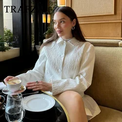 TRAFZA 2024 Spring Summer Casual Women Suits Fashion Elegant Turn-down Collar Solid Shirts+Chic Folds Ball Gown Loose Skirts