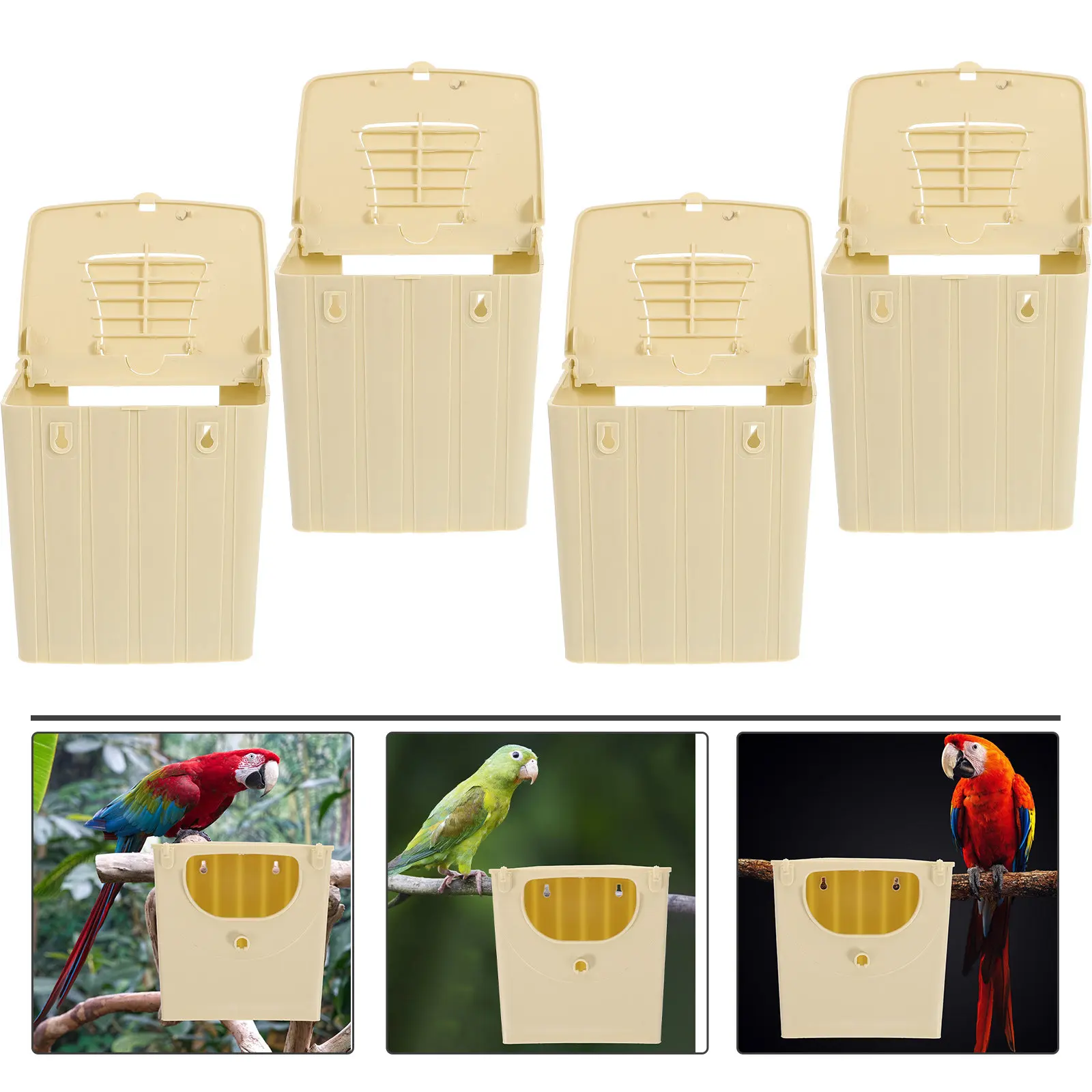 

4Pcs Bird Nesting Box Heavy Duty Plastic Breeding Case for Parakeet Lovebird Small Parrots Outdoor Indoor Bird Roosting Hut
