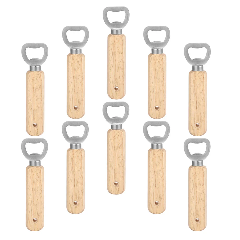 

10 Pcs Wooden Bottle Opener Beer Manual Party Drinks Tools Stainless Steel Soda Beverage Lid Remover