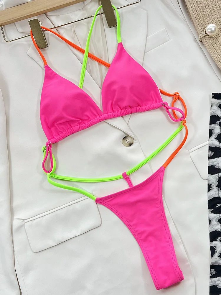 Traje de baño de una pieza para mujer, bañador Sexy con cuello en V, sin espalda, Color rosa