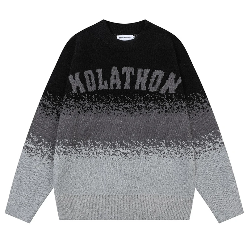 Sweater rajut Vintage pria, Sweater rajut Vintage Harajuku musim dingin benang Loop bertahap populer pullover kasual Vintage longgar Streetwear musim gugur