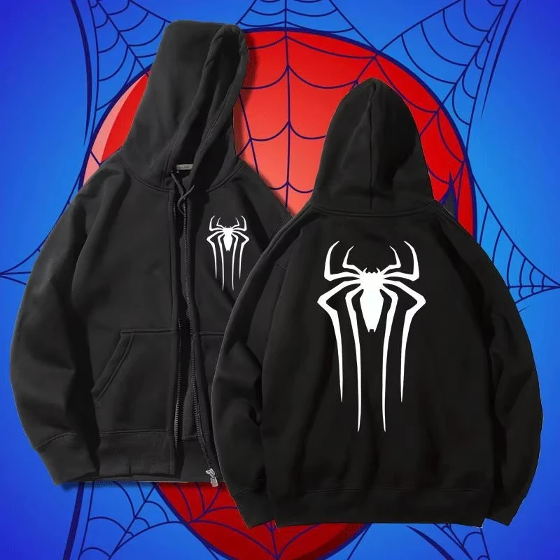 

Marvel Genuine Avengers Spider-Man Printed Autumn and Winter Men's and Women's Zipper Large Size Loose Hooded Sweatshirt