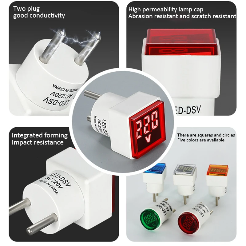 Square/Circular Digital Voltmeter Voltage Meter LED Display EU Socket Voltage Tester Detector AC 50V-500V Electrical Instruments