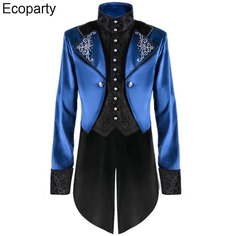 

New Halloween Medieval Steampunk Costume Jacket Men Victorian Gothic Velvet Tailcoat Suit Vintage Embroidery Uniform Long Jacket