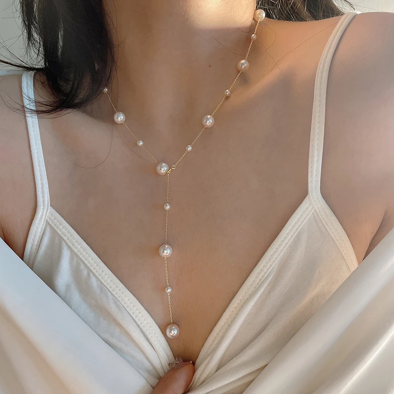 2025, neues Design, elegante Imitationsperlen-Quasten-Halskette mit mehreren Tragen, trendiges Schmuckzubehör für Frauen und Mädchen – Detail 6