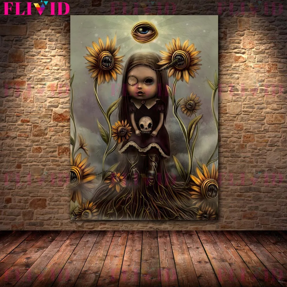 Gothic Horror Doll Wall Art Vintage Mysterious Girl Photographic Canvas Print Witchcraft Doll Dark Art Poster Print Home Decor