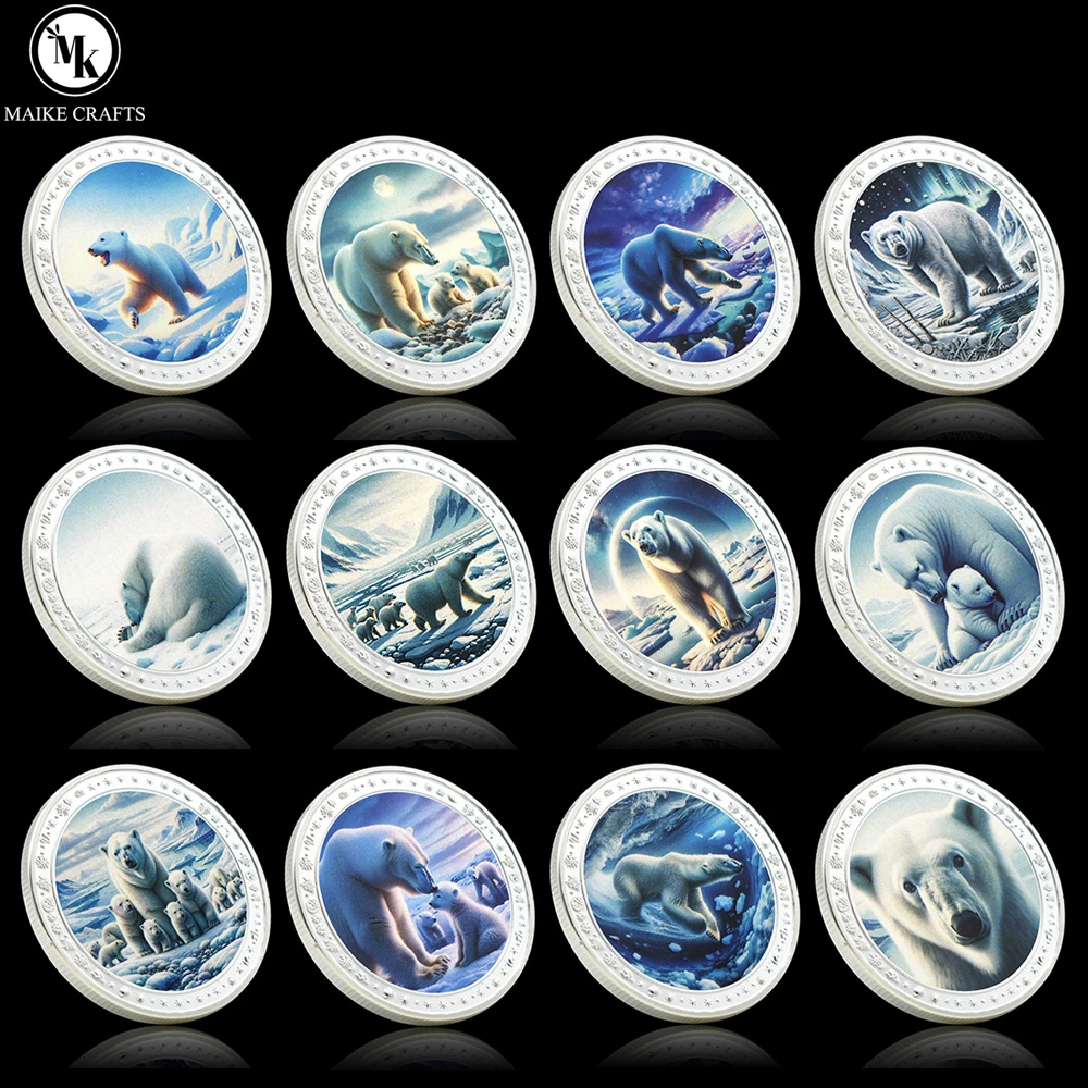 

Polar Bear Commemorative Coin World Animal Ursus Maritimus Silver Plated Metal Home Decoration Coin Collection Holiday Gift