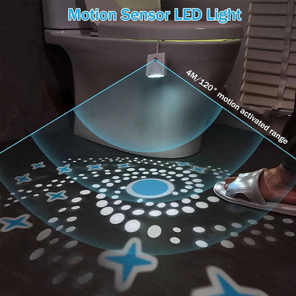ห้องน้ํา Light Motion Sensor 16 สีเปลี่ยน LED Night Light Star Projection Light ชาร์จห้องน้ําชามไฟ LED ของขวัญ