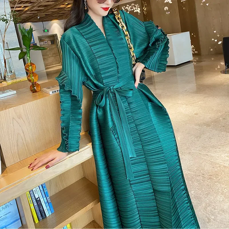 Miyake Pleated French Dress for Women In The Spring and Autumn of 2023 We Can Deliver One Piece From Stock Maxi Dress for Women