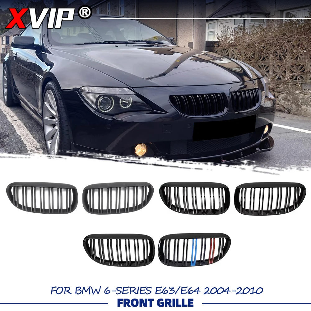 

XVIP Glossy Black Upper Racing Grills For BMW 6-Series E63 E64 2004-2010 Double Line Style Front Bumper Racing Grille