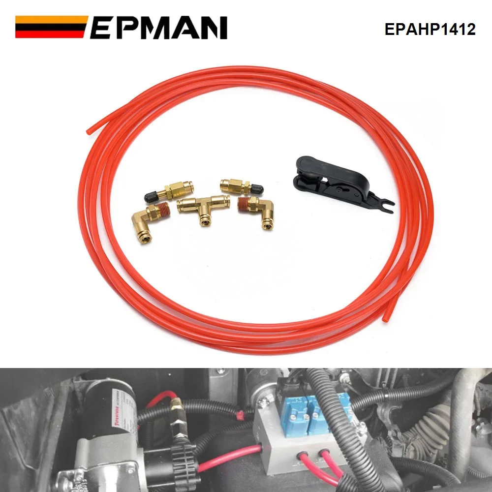 EPMAN Air Line Service Kit for Air Spring Bag Suspension  Air Line Kit Includes 20Feet 1/4 NPT Elbow Fitting,Union Tee EPAHP1412