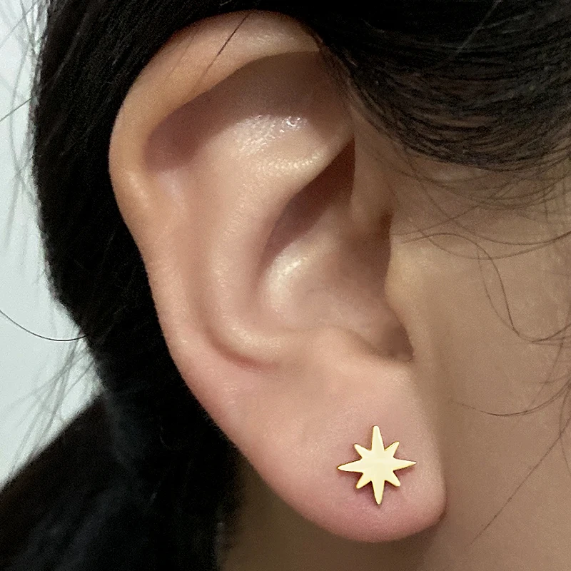 Stainless Steel Mini Earrings Girls Minimalist Punk Gold Color Coconut Tree Dolphin Star Moon Stud Earring Party Jewelry Brincos - view 4