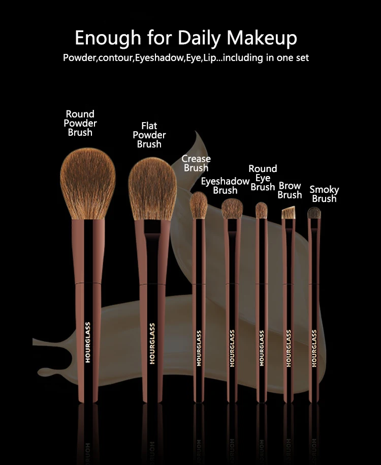 7pcs/set Hourglass Red Fox hair Travel Size Makeup brushes Powder Eyeshadow domed crease Make up brush cosmetic tools with bag