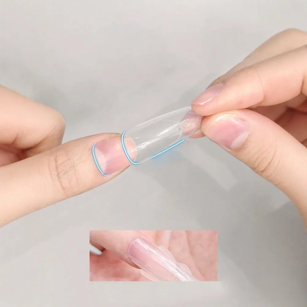 أشكال أظافر على شكل نعش، أطراف أظافر رفيعة للغاية بدون أثر، وصلات شفافة على شكل اللوز، أظافر صناعية على الوجهين #5