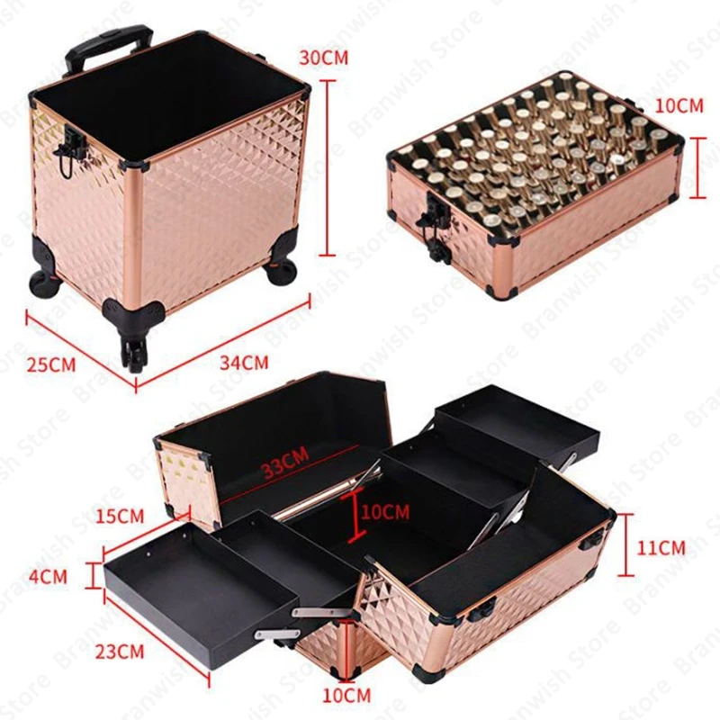 Beauty Professional Rolling Makeup Case Manicure Makeup Organizer Travel Trolley Cosmetic Train Case Rose Gold Makeup Carrier