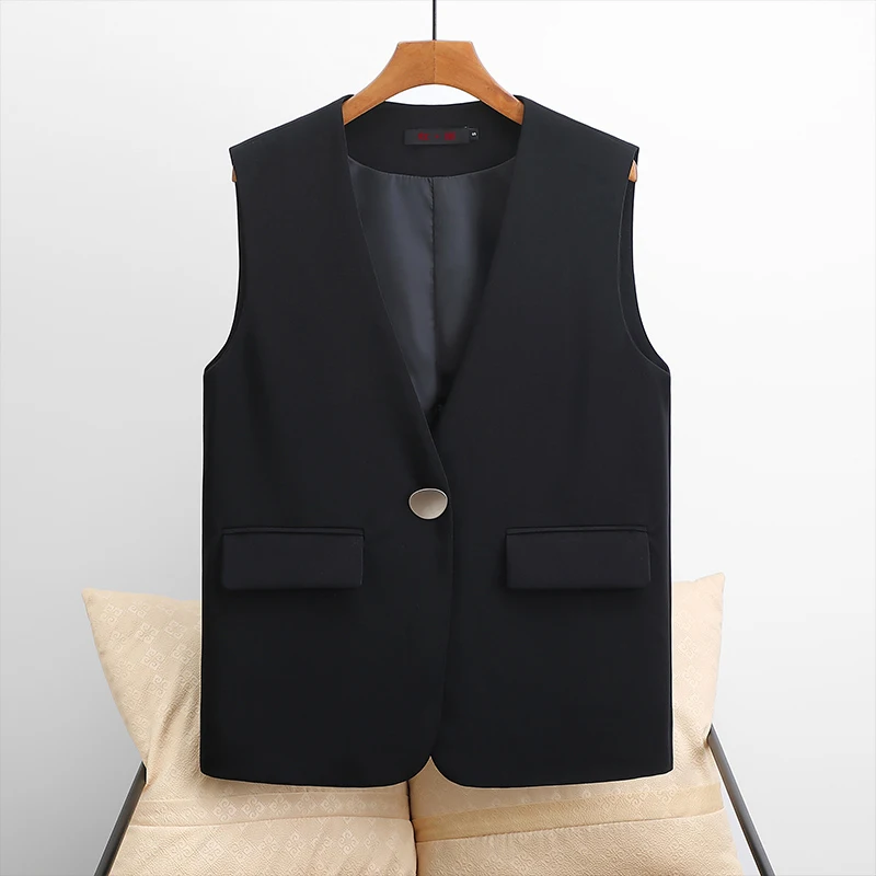 #5101 Black Beige Blazer Vest Women Slim Short Vest Female Sleeveless Jacket Single Button Slim Outerwear Vest Woman Waistcoat