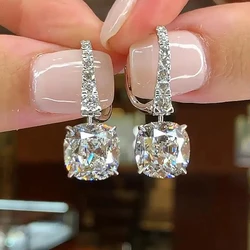 Huitan Crystal Cubic Zirconia Dangle Earrings Women Silver Color New Fashion Design Luxury Female Earrings Wedding Party Jewelry