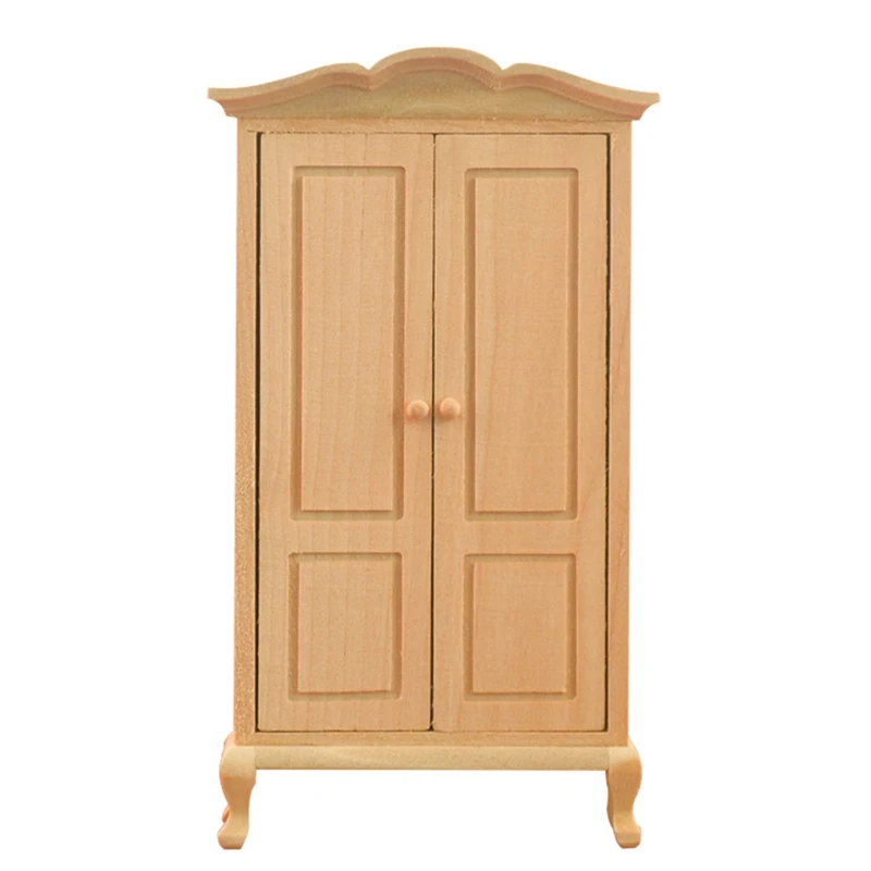 

1:12 Dollhouse Miniature Furniture Wooden Wardrobe Cabinet Dollhouse Room Furniture Double Door Closet