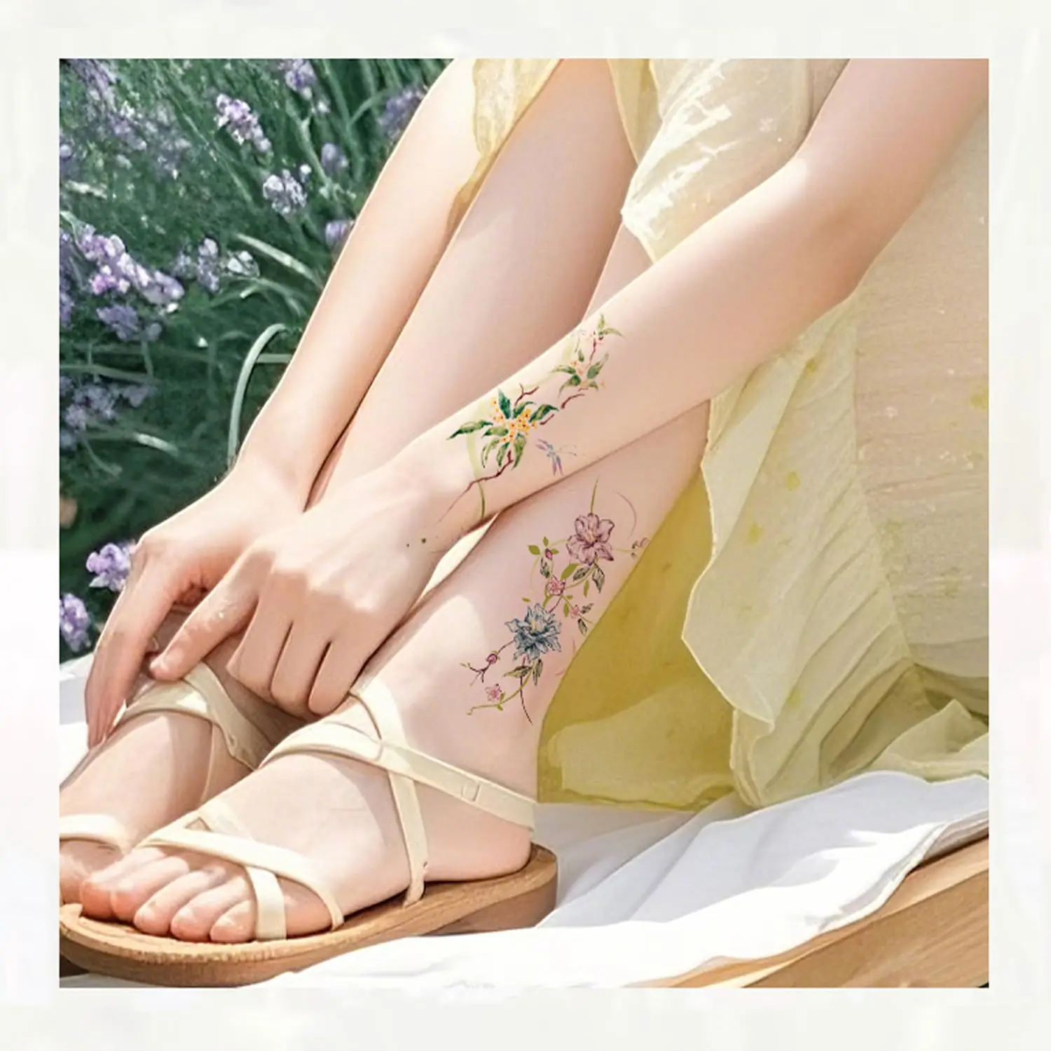 10 pieces of floral shadow neck bone arm tattoo stickers, waterproof, realistic no glue needed, non-reflective adult art patches view 6