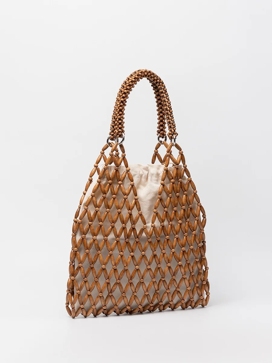 vacation-south-france-maple-wood-material-beach-bag-new-bead-handbag-women-woven-bag-summer-2026-handheld-closure-buckle