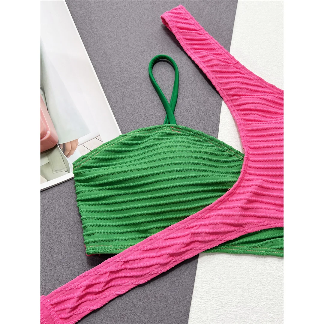 Sexy, asymmetrisches Bikini-Set mit einem Schulterträger, mittelhoher Taille, zweiteiliger Badeanzug für Damen, Badebekleidung, Badeanzug, Badebekleidung, Modell V4618. – Detail 12