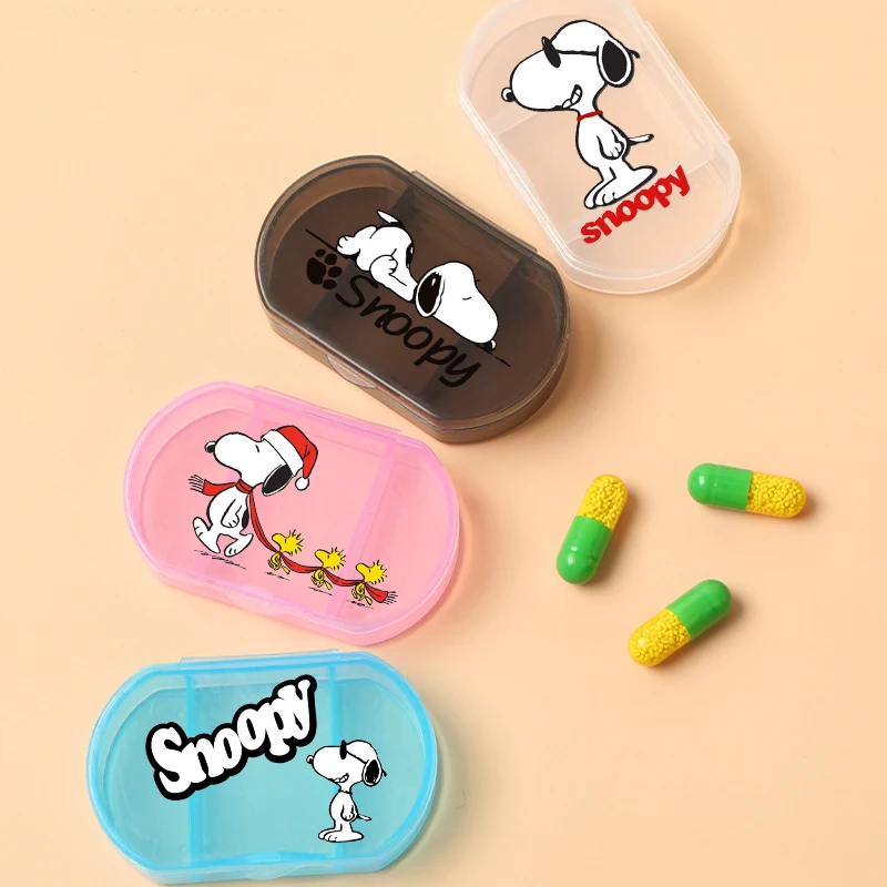 Portable Snoopy New Mini Pill Box Kawaii Travel Anime Three-compartment Transparent Plastic Medicines Storage Case Container