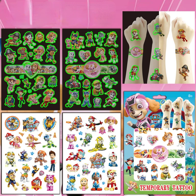 Gift Box Set Paw Patrol Luminous Tattoo Sticker Children Arm Face Glowing Tattoo Children Body Tattoo Ryder Rubble Sticker