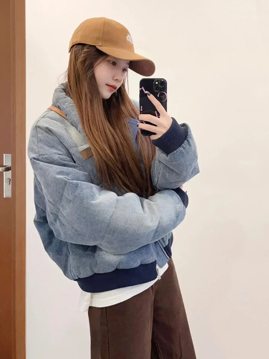 

Hong Kong Style Retro Design, Vintage Style, Scratch Loose Cotton Clothing, Women's Winter Warm and Thick Cotton Jacket