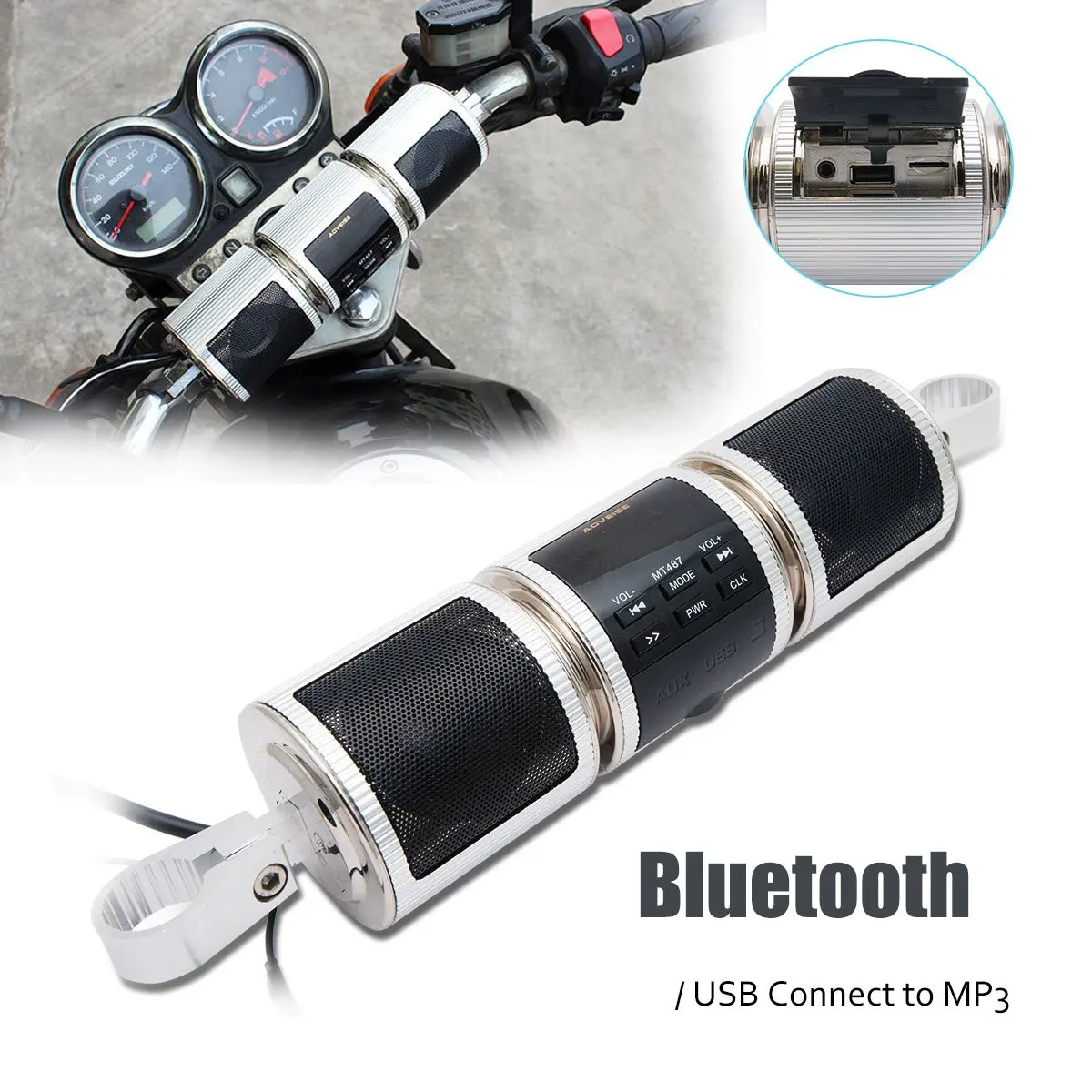 Audio Bluetooth para motocicleta al aire libre con Radio e impermeable, Subwoofer integrado, 12V CC, accesorios modificados para motocicleta