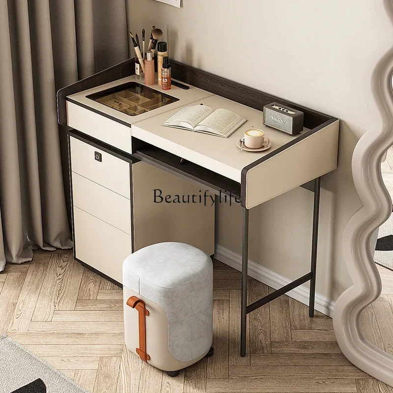 

01Simple and modern flip dresser Small apartment makeup integrated table with lock storage cabinet makeup table