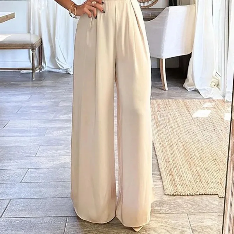 Zomer Nieuwe Dames Lage Hals Elegante Hoge Taille Wijde Pijpen Jumpsuit Temperament Woon-Werkverkeer Dames Mode Mouwloze Jumpsuits