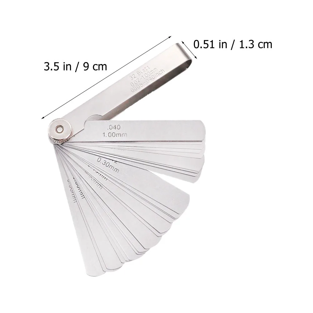 เกจวัดช่องว่างแบบพับได้ 32 ใบมีด สแตนเลส ใช้ได้ทั้งระบบเมตริกและอิมพีเรียล