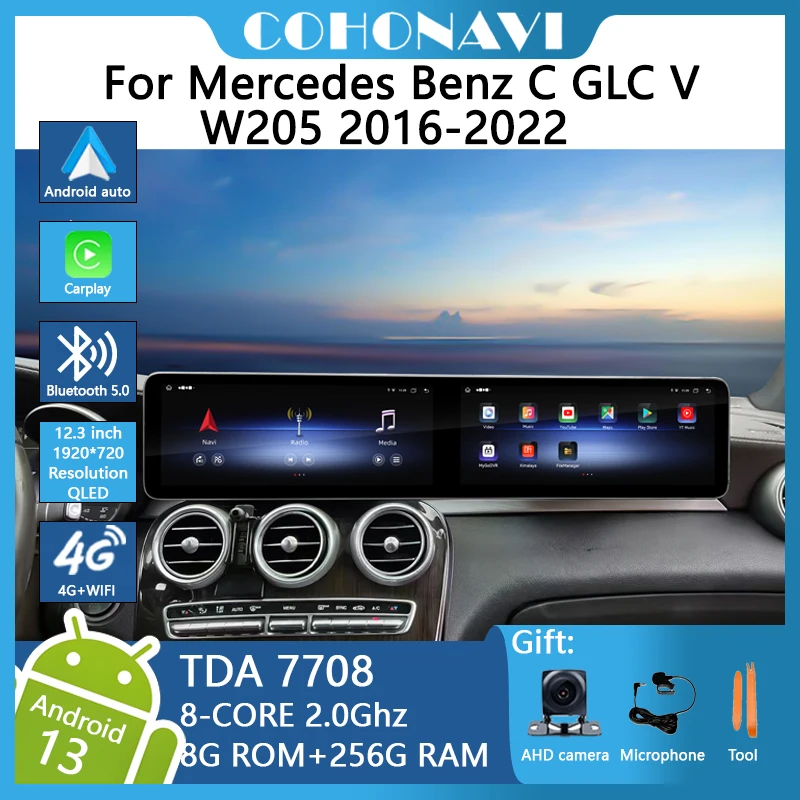 

12.3 INCH For Mercedes Benz C GLC V W205 2016-2022 Car Multimedia Player Gps Navigation Autoradio Android 13 Octa Core