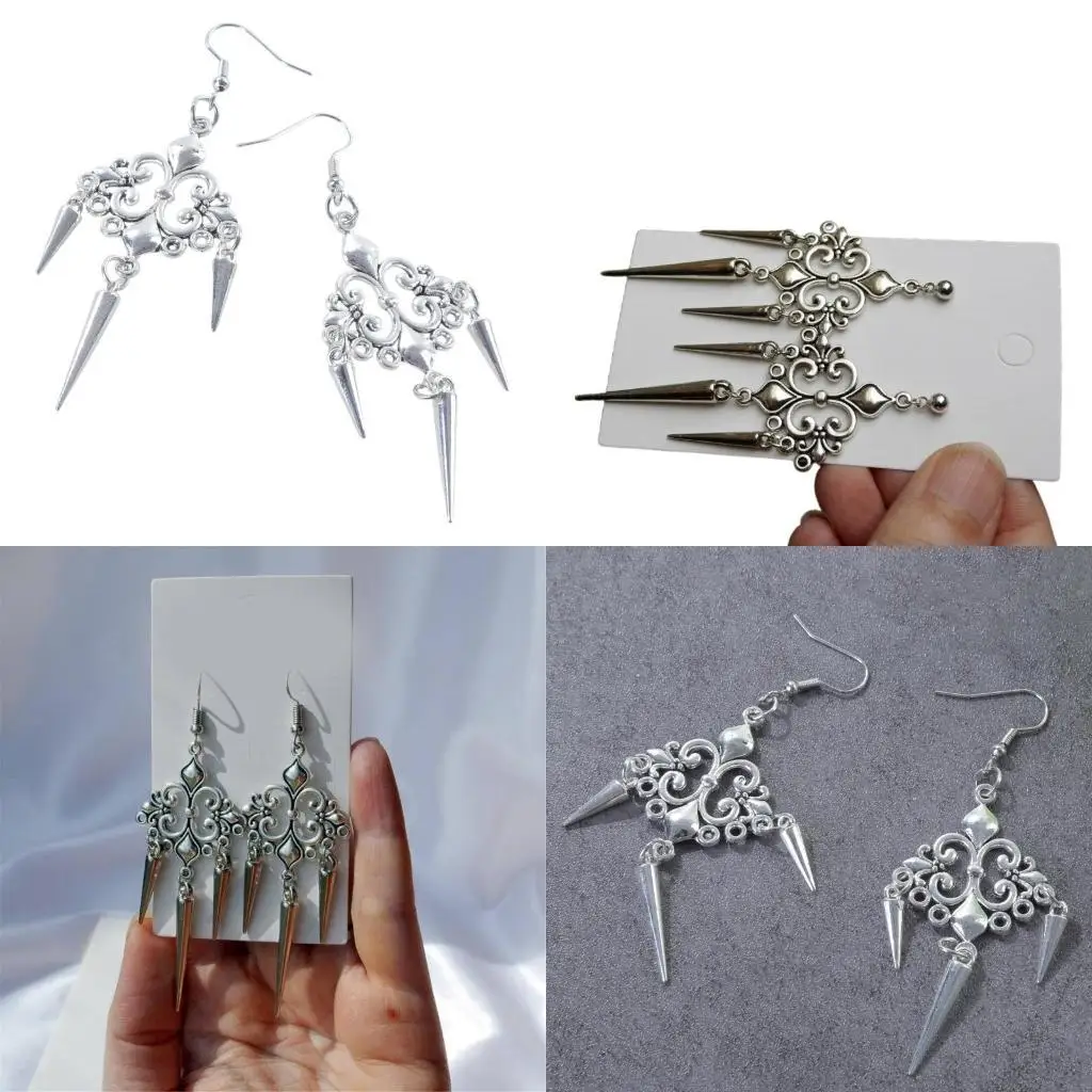 91AF Cool Pointed Tip Ear Pendants Gothic Spiked Earrings Dangle for Statement Look