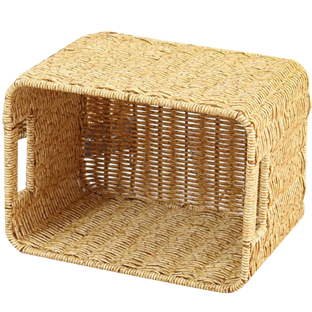 

Woven Storage Basket Handmade Large Capacity Home Supplies Organizer Rattan Handle PP Material Bedroom Living Room