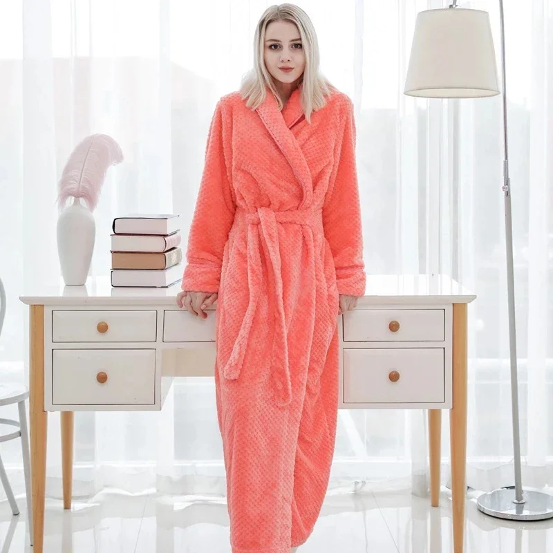 Winter warme Koralle Fleece Kimono Robe Kleid Frauen Nachthemd Nachtwäsche Nachtwäsche lange Bademantel intime Dessous neue Homewear