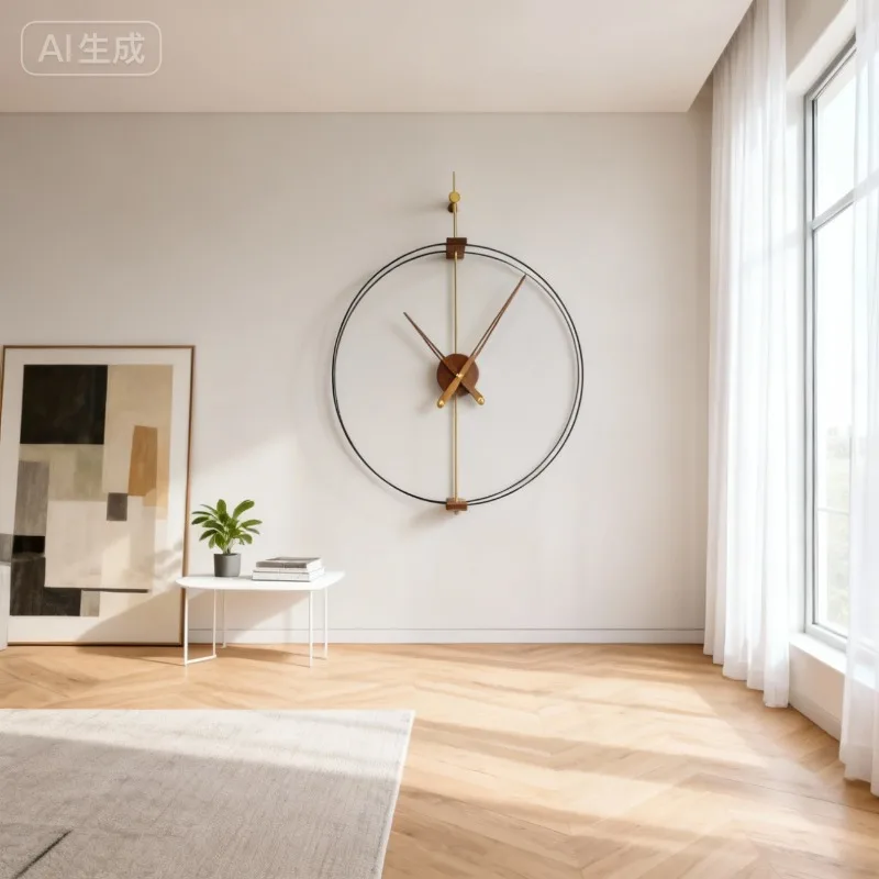 Nordic Creative Spanish Wall Clock Solid Wood Large Pointer Living Room Silent Wall Clock Double Circle Luxury Modern Home Decor