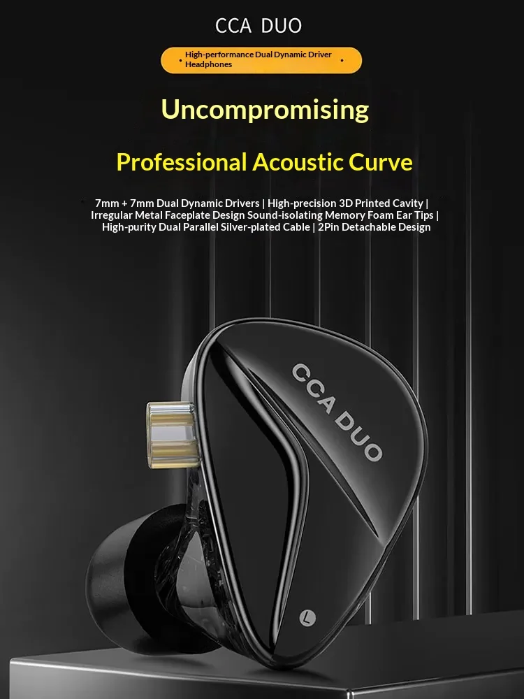 CCA DUO Wired Headphones 7mm Double Magnetic Double Cavity Moving Coil Esports Headset High Precision 3D Printing Cavity Gifts