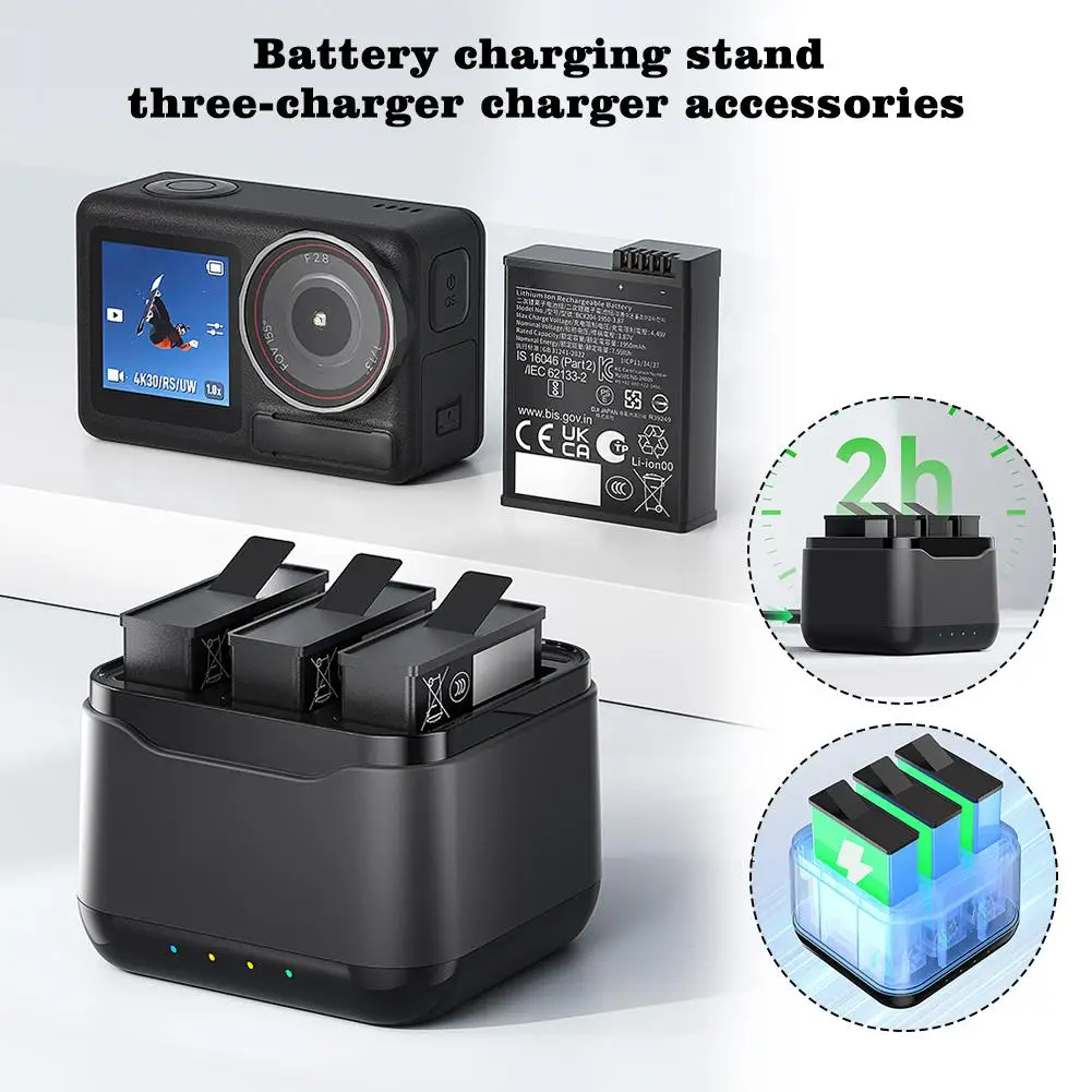 FOR DJI Action 5 Pro Sports Camera Battery Charging Dock 5V/3A Three-seat Simultaneous Charging + Storage Light Prompt FOR M0Z1