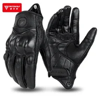 Guantes de Motocicleta MOTOWOLF de Cuero Genuino, Estilo Vintage de Caballero con Orificios, Transpirables para Verano, Protección Completa para los Dedos, Anti-caídas