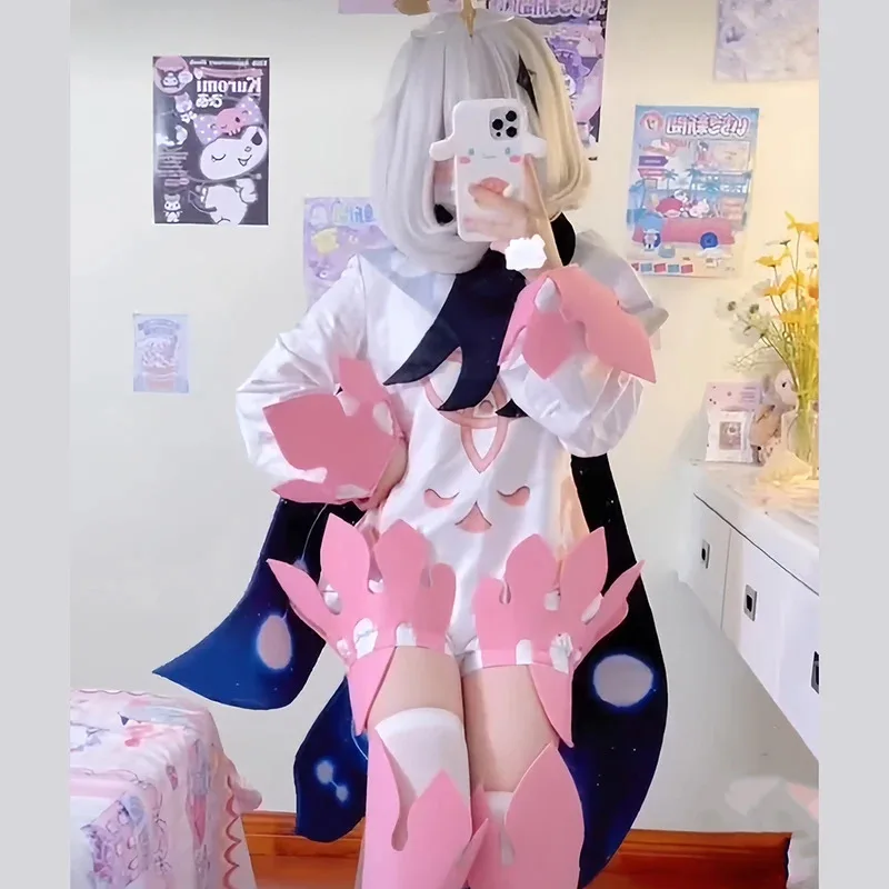 Genshin paimon cosplay lolita vestido botas peruca bonito anime macacão impacto bodysuit uniforme festa de halloween traje para mulher cm;5