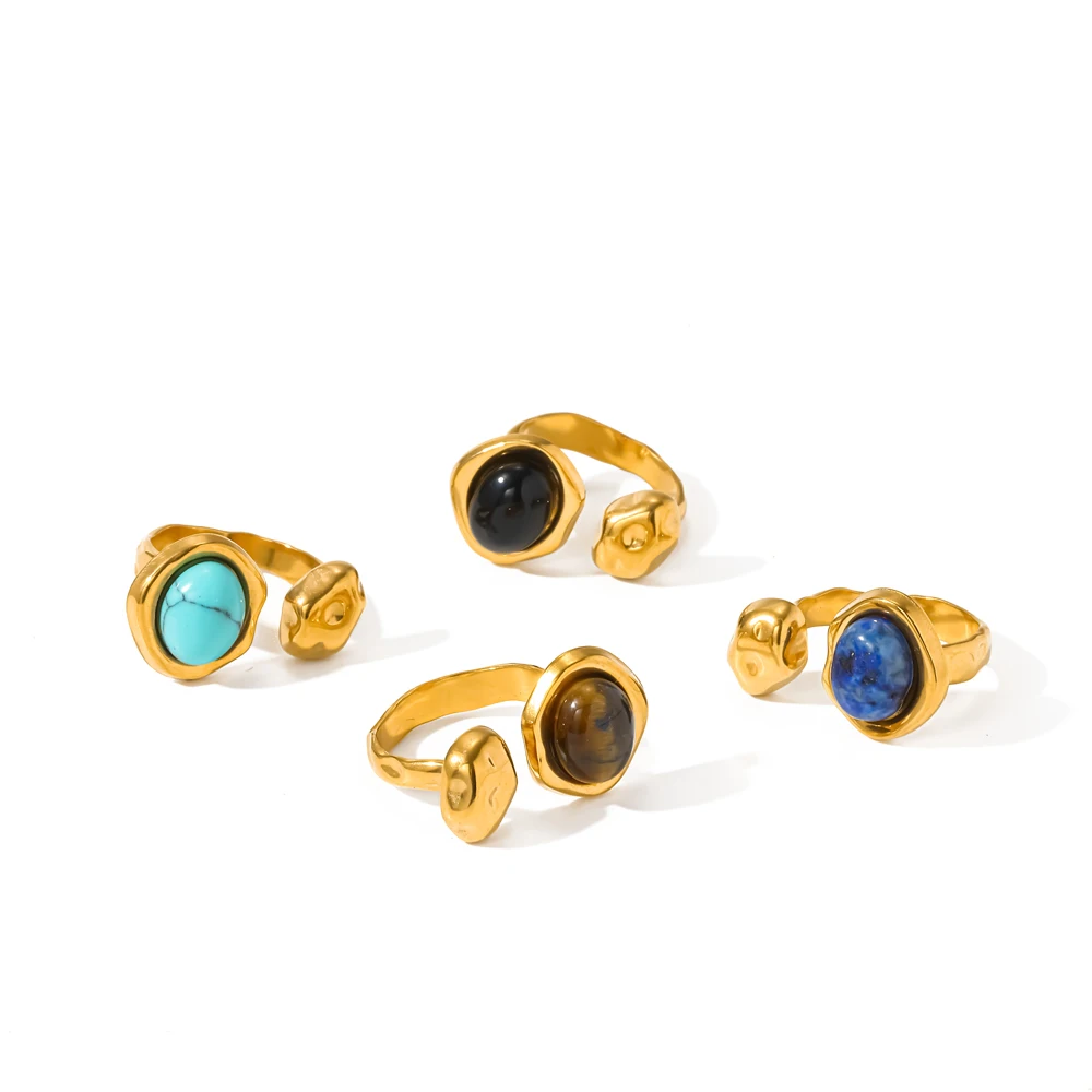 Natürlicher Stein Offener Ring für Frauen 18K Vergoldeter Edelstahl Metallschmuck Exquisites Modeaccessoire – Detail 1