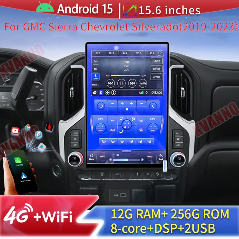 

NEW Car Radio For GMC Sierra Chevrolet Silverado 2019-2023 15.6" 7870 CPU Android Multimedia Video Player Air Conditioner Screen