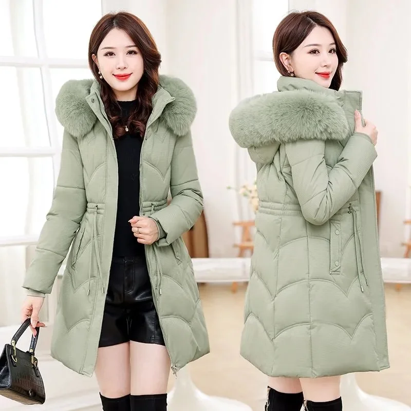 2025 신상 여성 푸퍼 겨울 코튼 재킷 한국 패션 스노우웨어 패딩 오버코트 인조 모피 칼라 루즈핏 따뜻한 롱 후드 파카