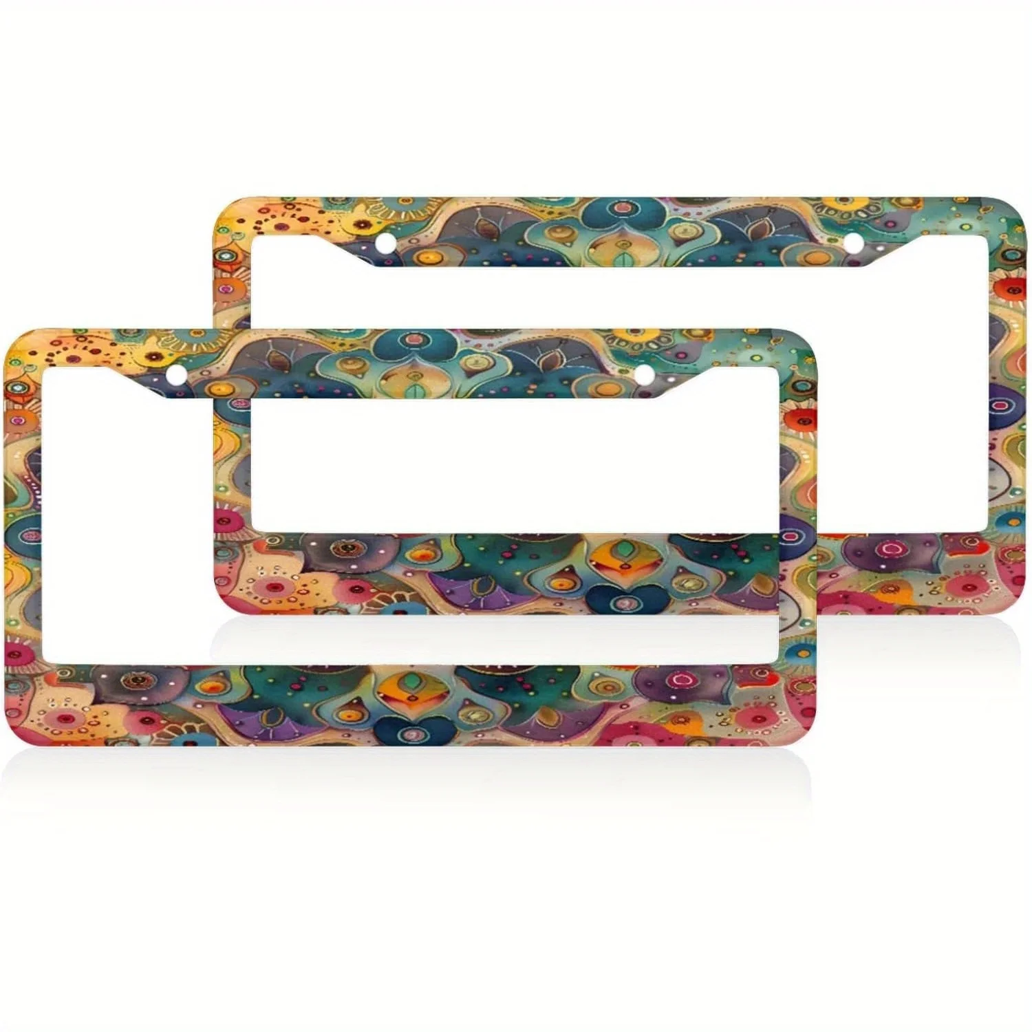Mandala Hippie 2 Pack Funny Stainless Steel License Plate Decorative Frame Boho Print with 2 Holes and Screws